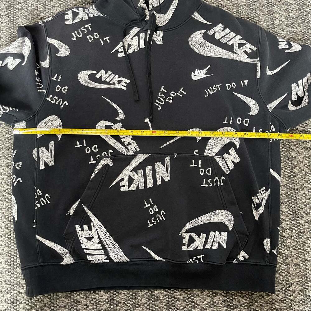 Nike Sportswear All Over Print Pullover Hoodie Sweatshirt Black Size Large - Picture 4 of 5